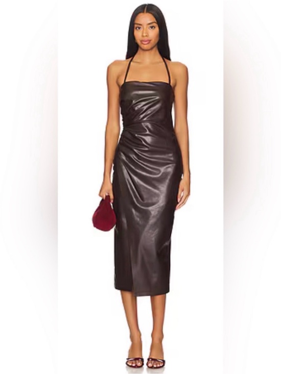 A.L.C. Dresses & Skirts - Sleeveless Brown Faux-Leather Wrap Midi Dress